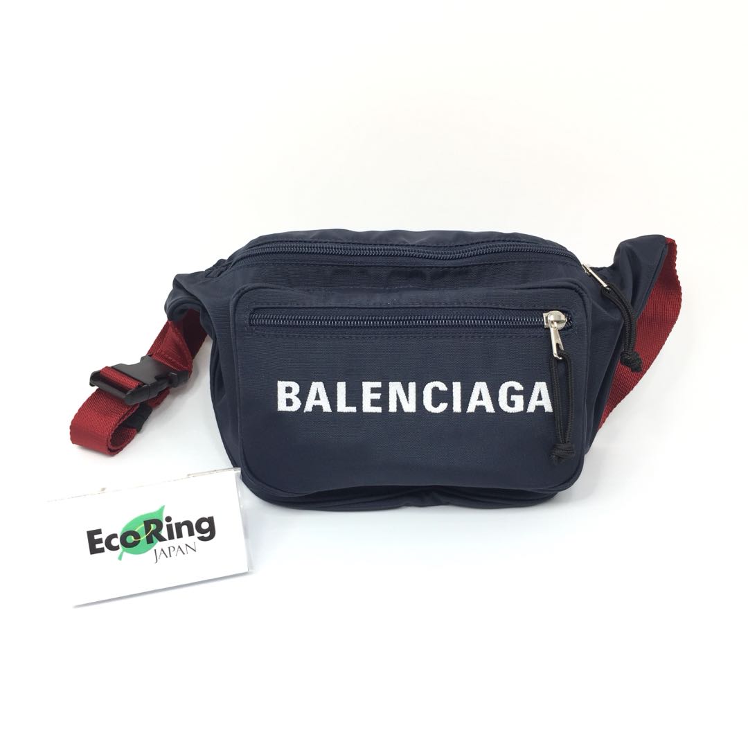 Balenciaga 巴黎世家Wheel Belt Pack navy nylon belt bag with red