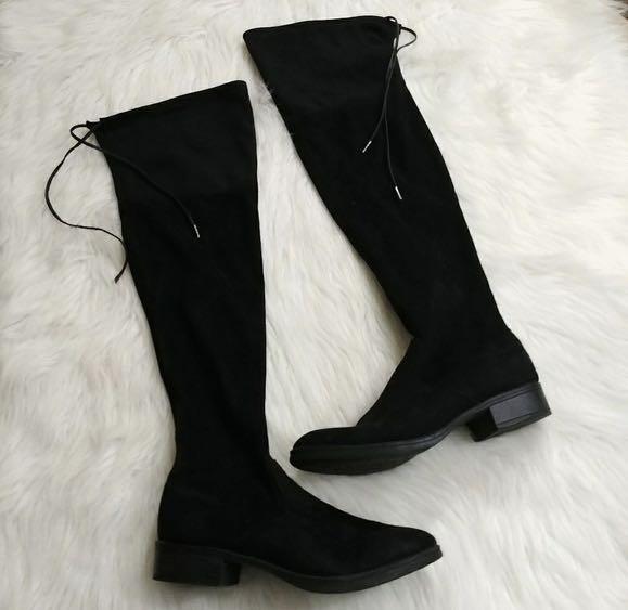 black suede thigh boots