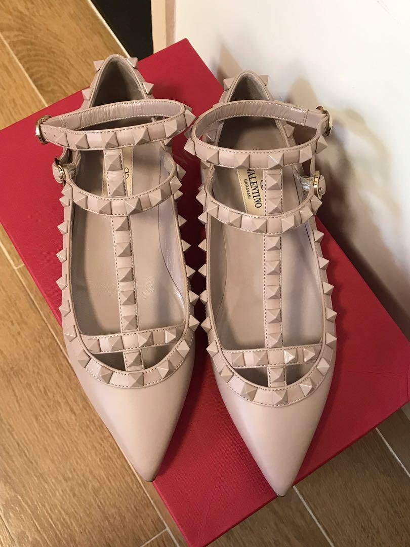 valentino rockstud caged leather ballerina flat