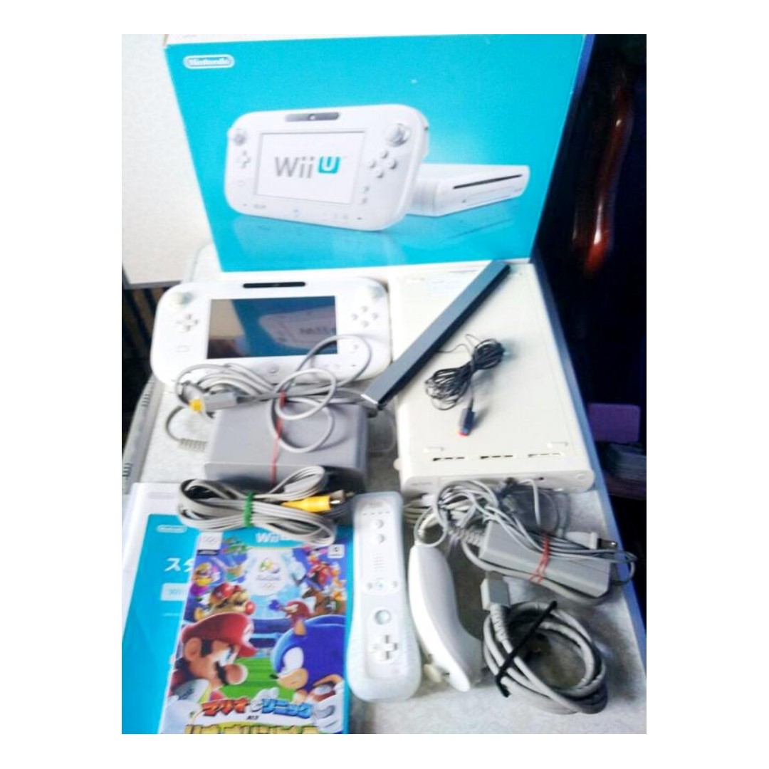 二手購於日本任天堂日規wii U主機平板觸控筆電源線hdmi線感應棒左右手遙控器和保護套馬力歐與sonic 奧運大會遊戲片 電玩 電玩主機在旋轉拍賣