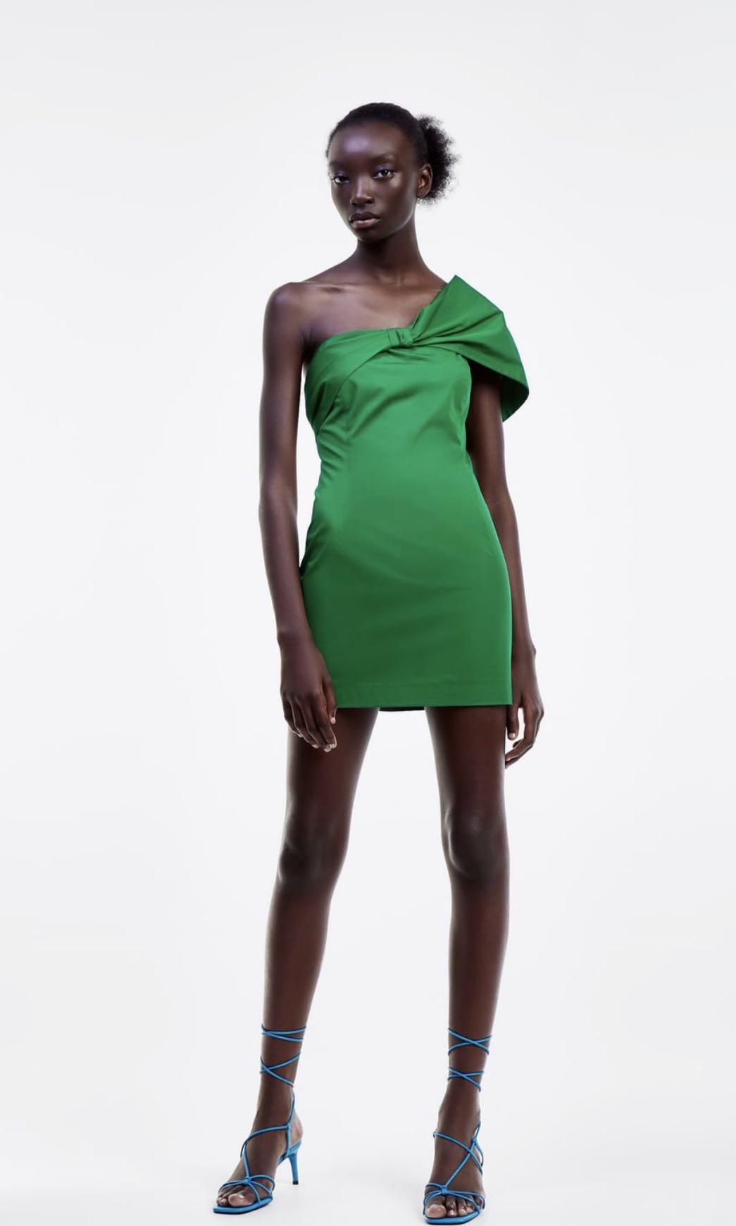 green mini dress zara