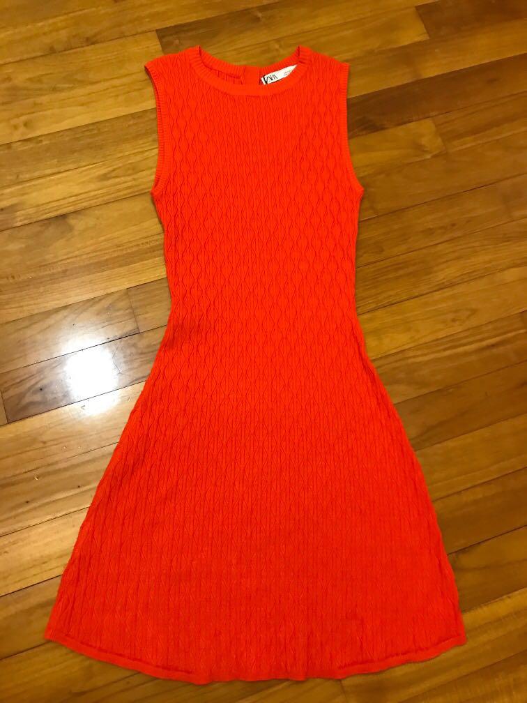 Zara Orange knit Dress, Women's Fashion 