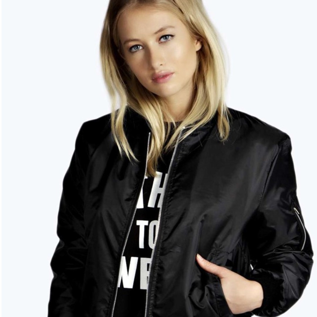 Black Thin Bomber Jacket, Women's Fashion, Coats, Jackets and Outerwear ...