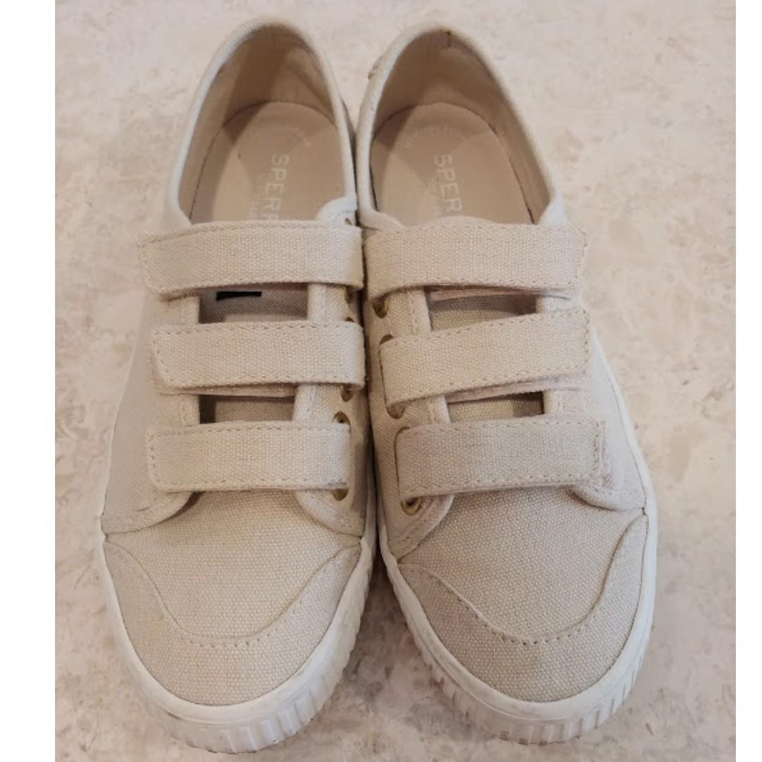 Cute Sperry Beige Velcro Sneakers Shoes