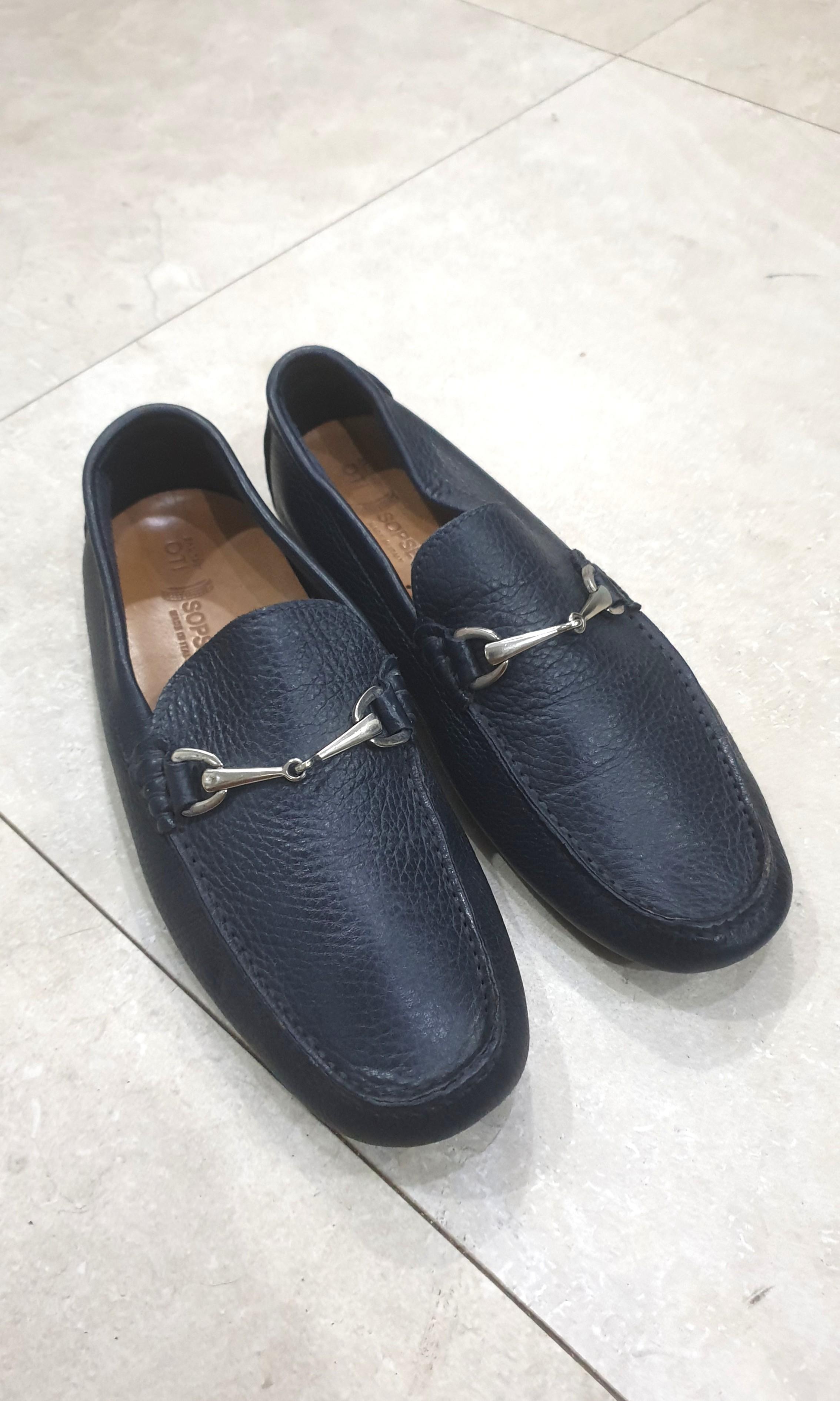 Dark Blue Italian Made Leather Loafers Driving Mules for Men, Men's ...