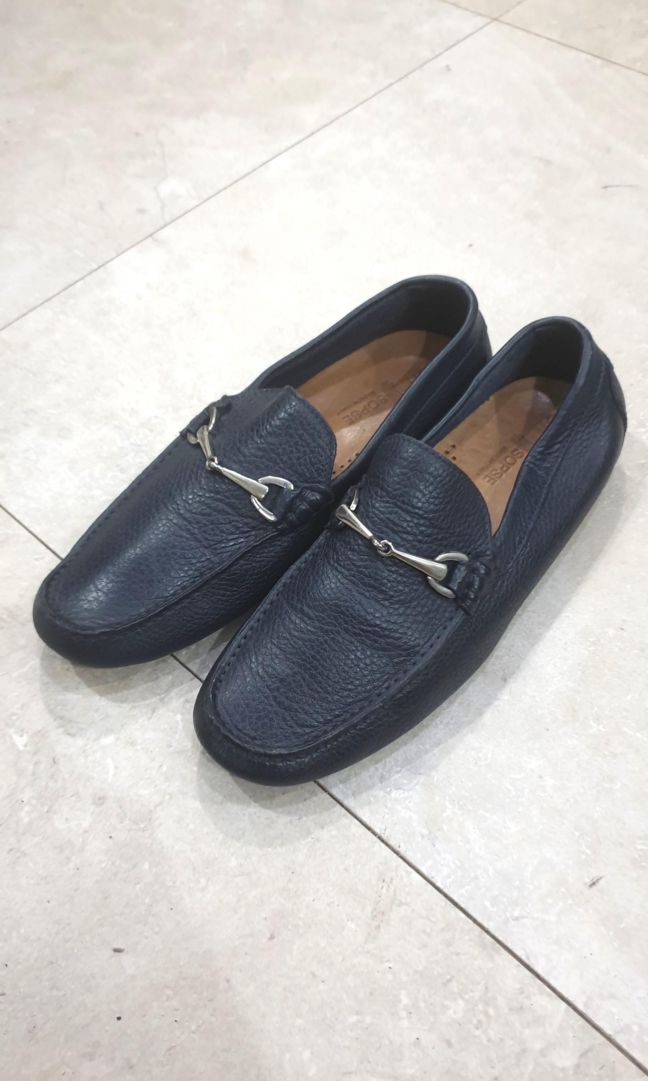 Dark Blue Italian Made Leather Loafers Driving Mules for Men, Men's ...