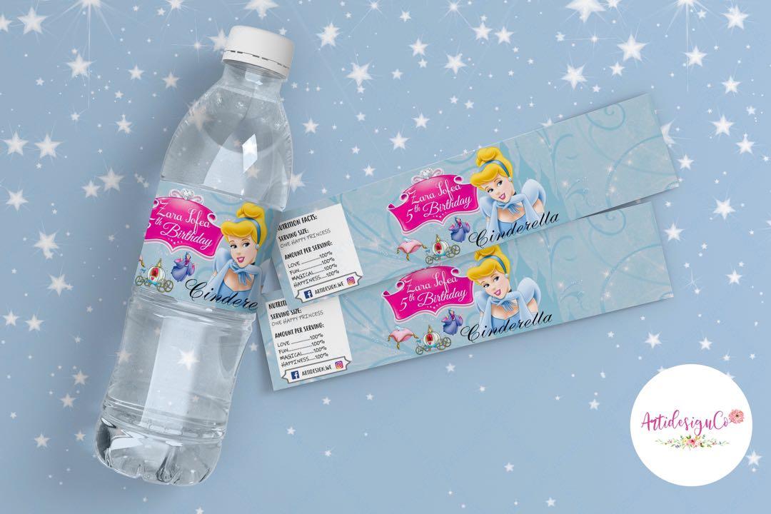 DIY Party- Customised Water Bottle Label (Disney Princess ...