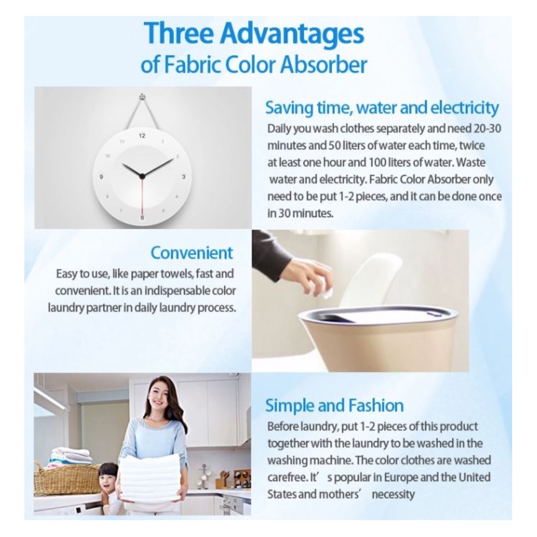 Fabric Color Absorber Sheets Mixed washing colour Dye capture laundry