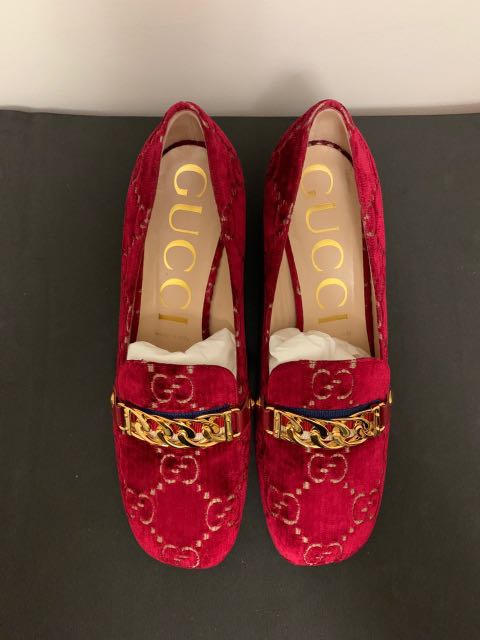 red velvet gucci loafers