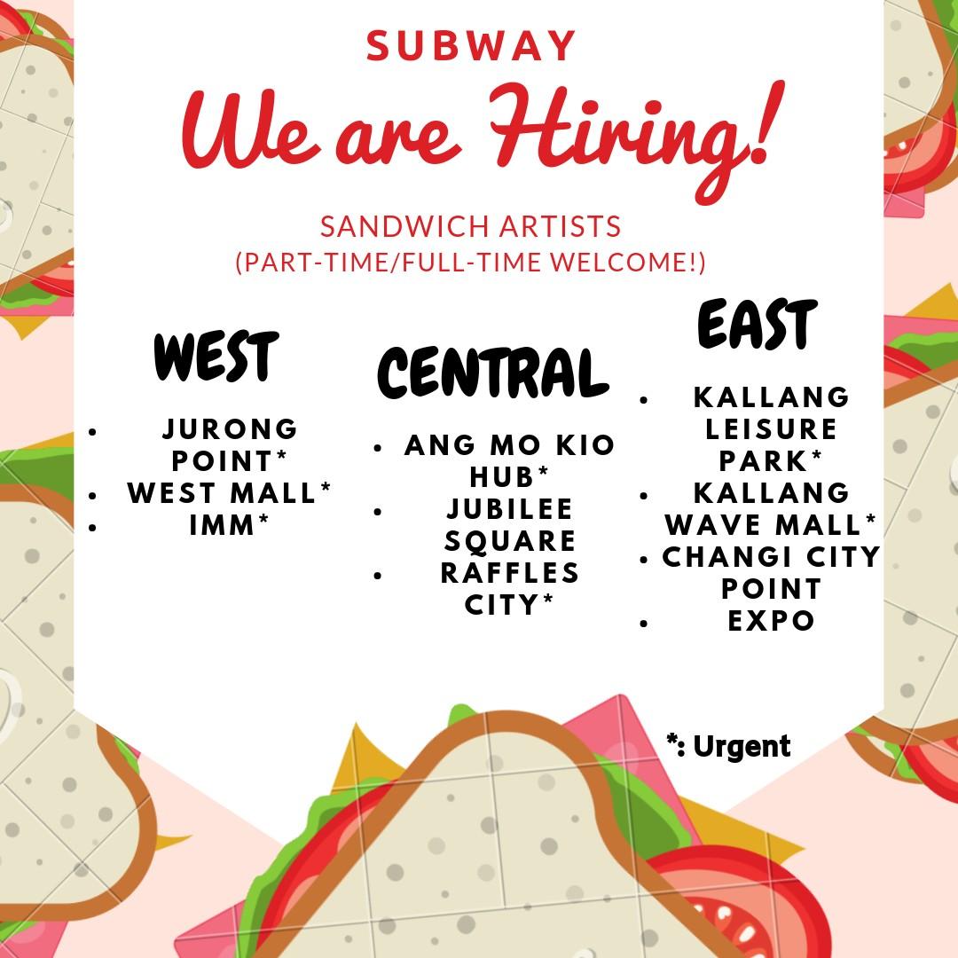 Hiring Sandwich Artists Subway Jobs Hospitality F B On Carousell