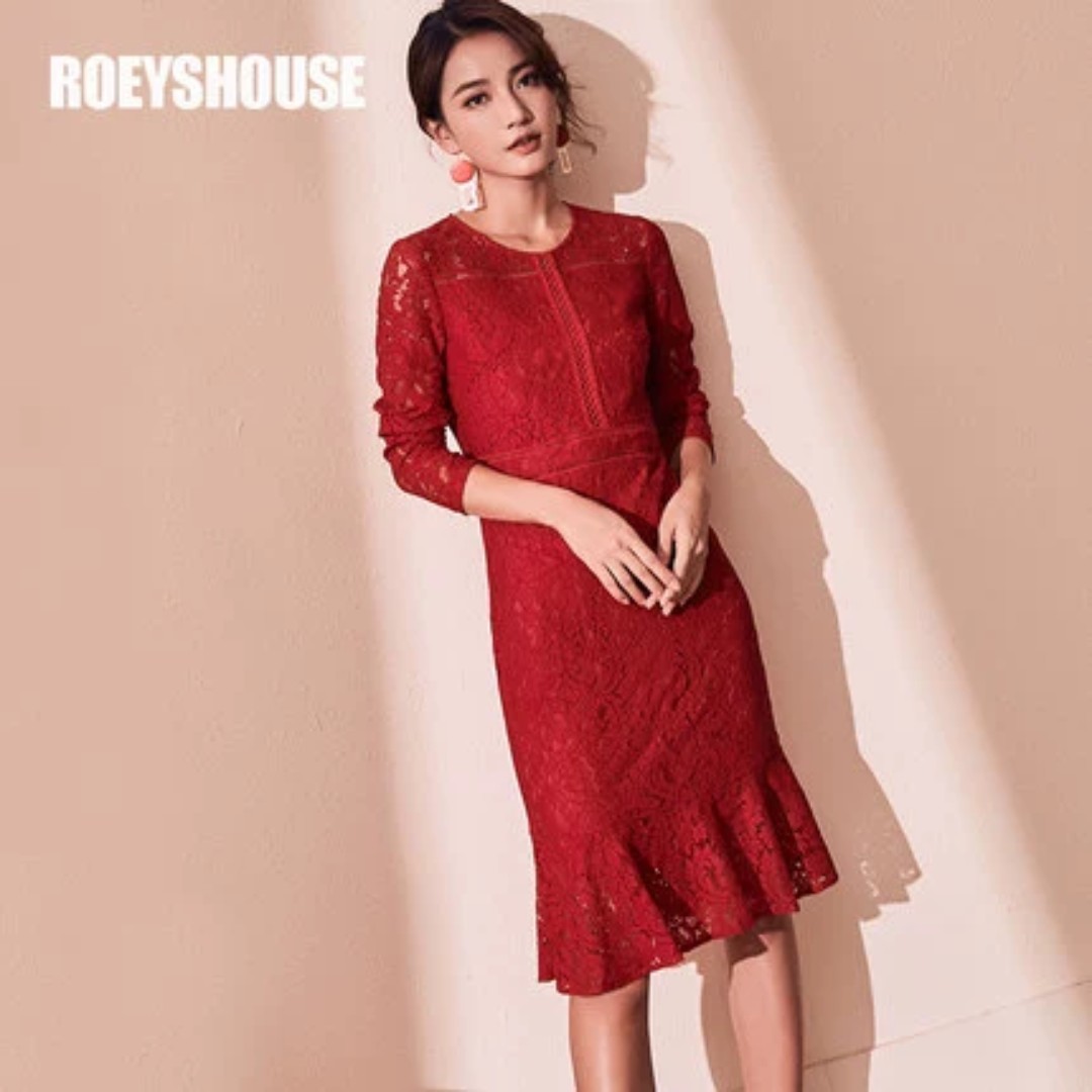 Red new arrivals lace dress