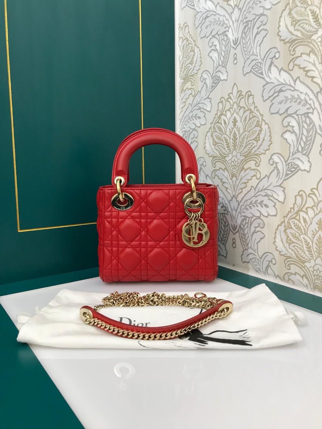 Like New Lady Dior Mini Chain Strap Red Lambskin With Ghw Luxury Bags Wallets Handbags On Carousell