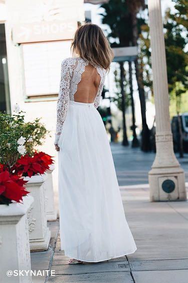 Lulus Awaken My Love White Long Sleeve Lace Maxi Dress Women s