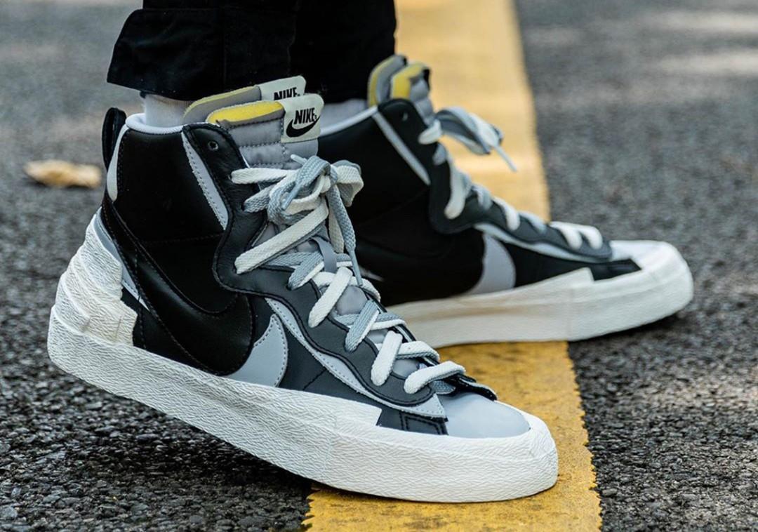 nike sacai blazer black and white