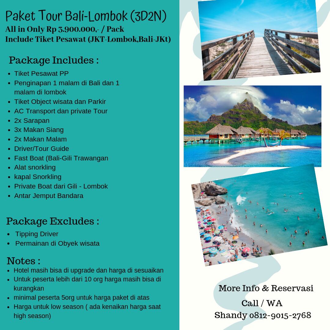 Paket Tour 3d2n Bali Lombok All In Tiket Voucher Objek Wisata Di Carousell