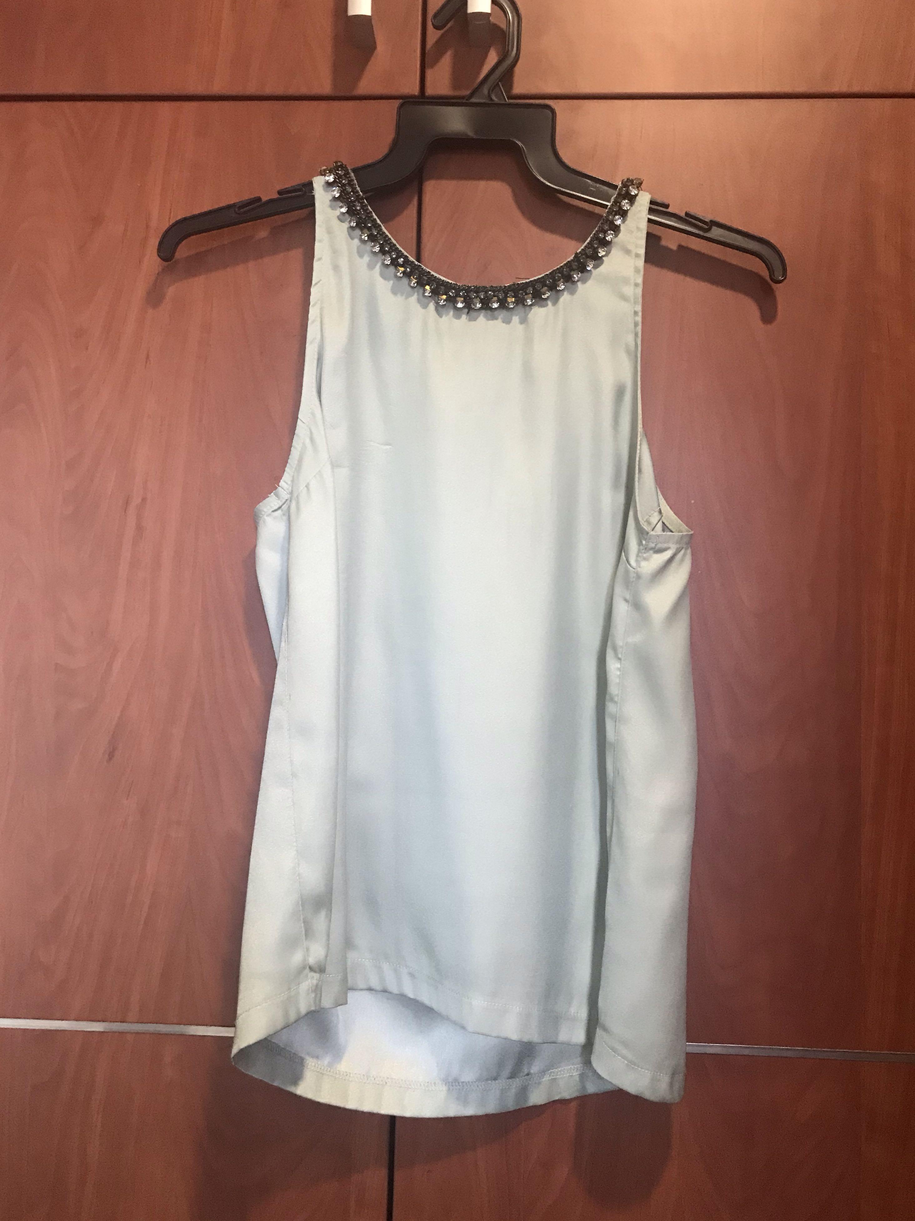 Topshop Petite Embellished Green Top Women S Fashion Clothes Tops On Carousell