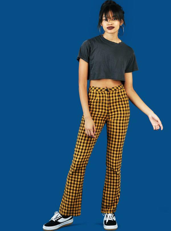 Unif Bell Bottom Plaids Pants Women S Fashion Clothes Pants
