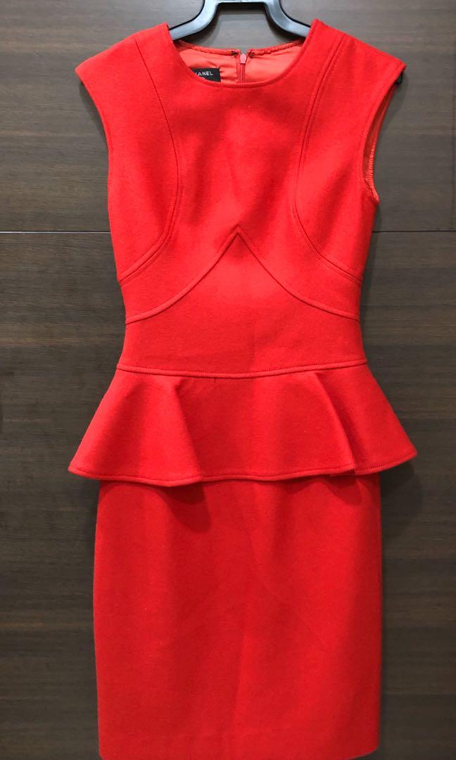 Authentic Bn Chanel Red Peplum Dress Formal Wear Dinner Wear Christmas Party Cny Body Con Dress Red Dress Women S Fashion Clothes Dresses Skirts On Carousell