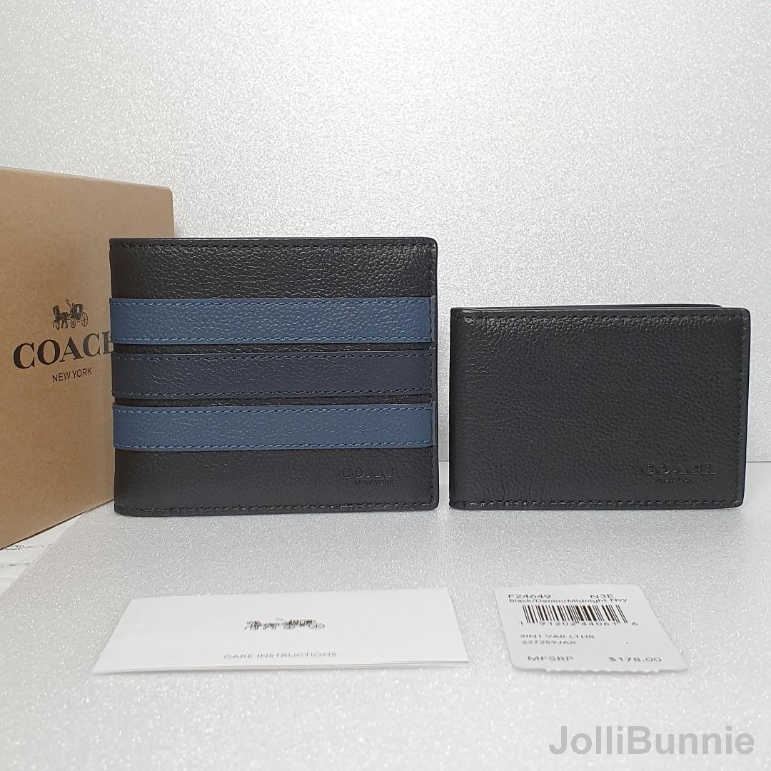 Coach Men's 3 in 1 varsity wallet midnight denim chalk 