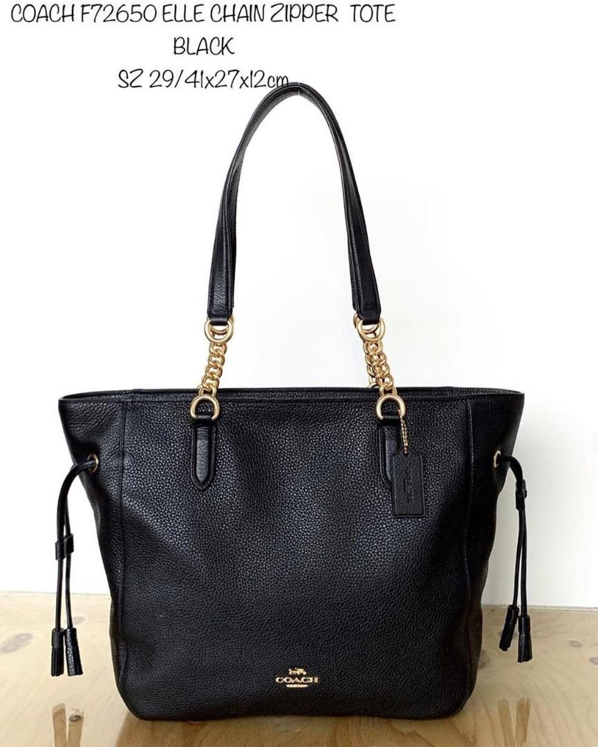 Coach Elle Chain Zipper Tote Black 29 41 27 12