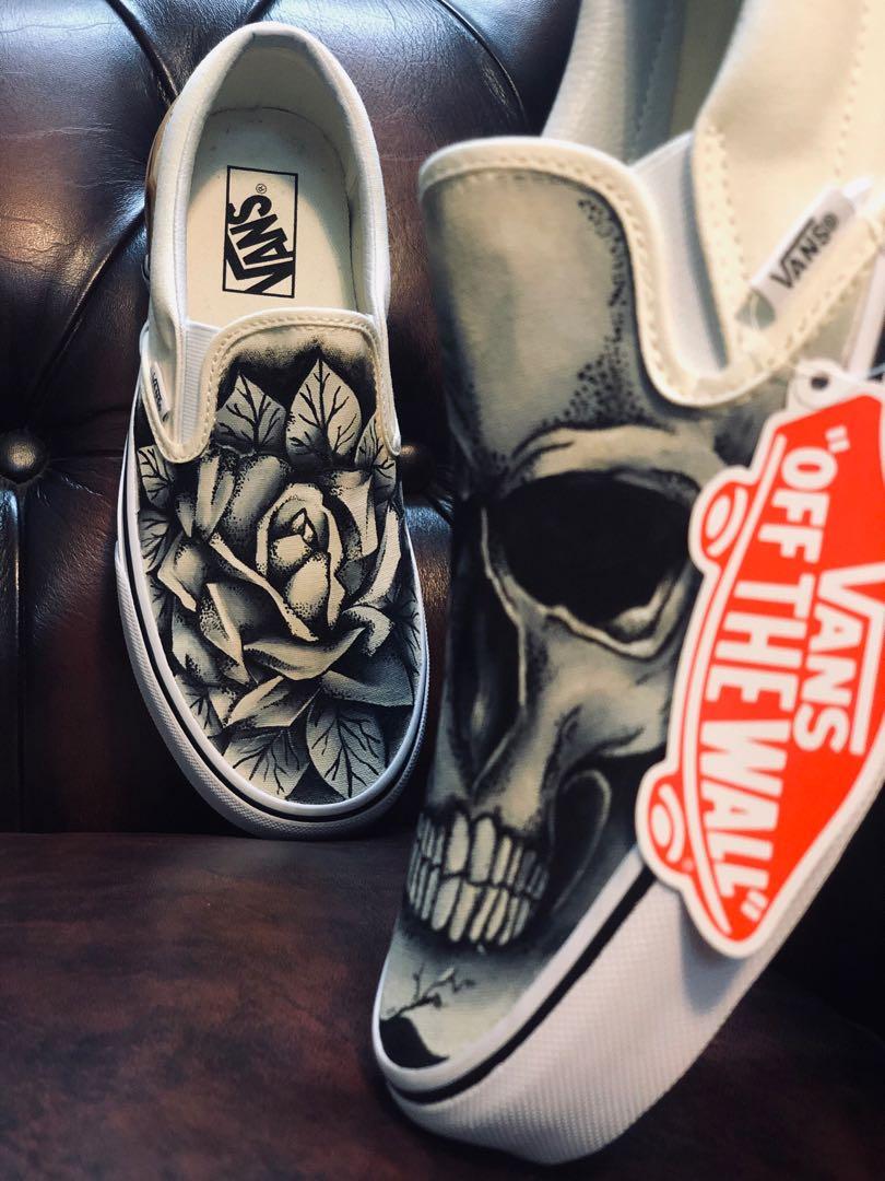 Custom painted Vans Skull and Rose