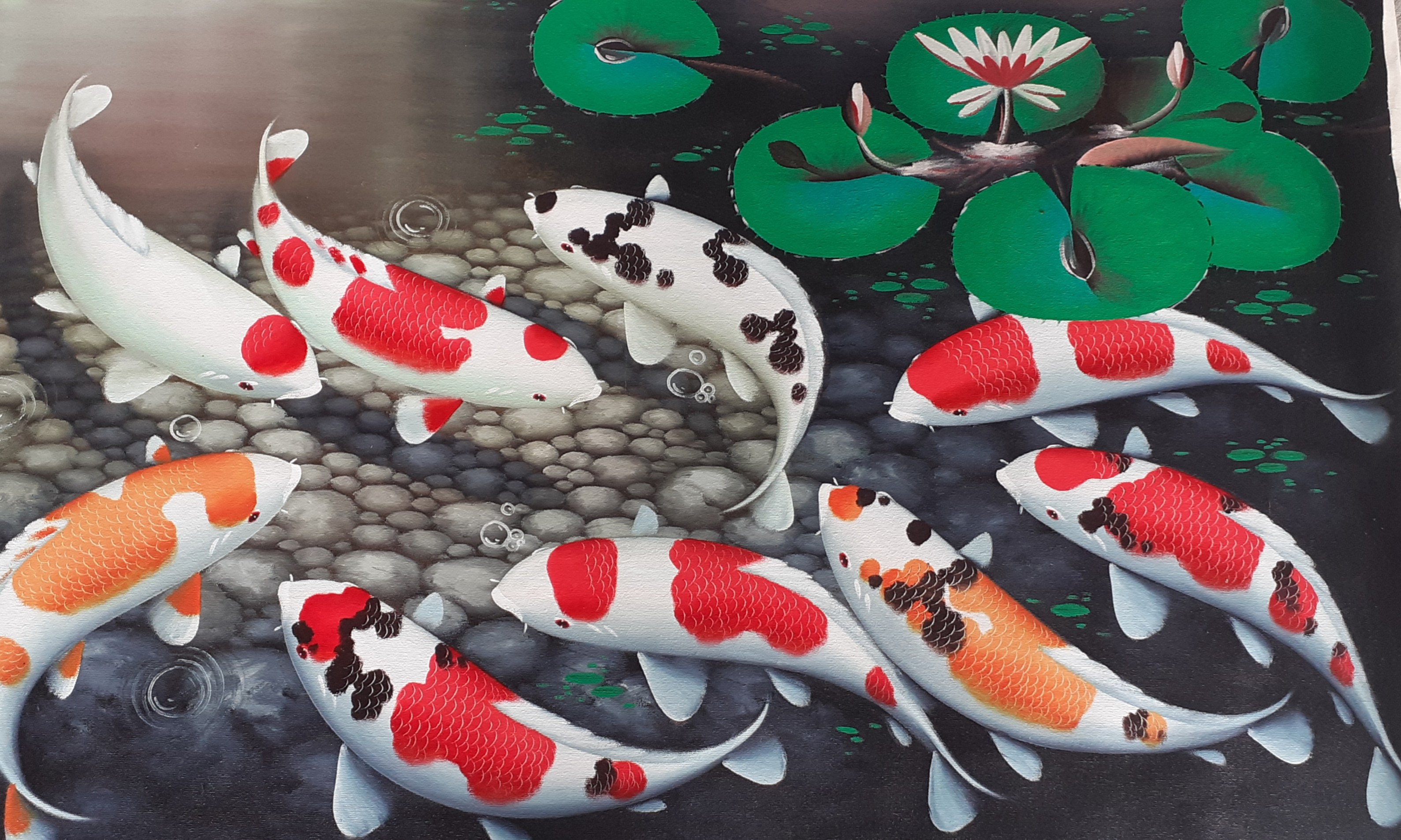 Lukisan Ikan Koi Ukuran 1m 35cm X 90cm Desain Kerajinan Tangan Karya Seni Di Carousell