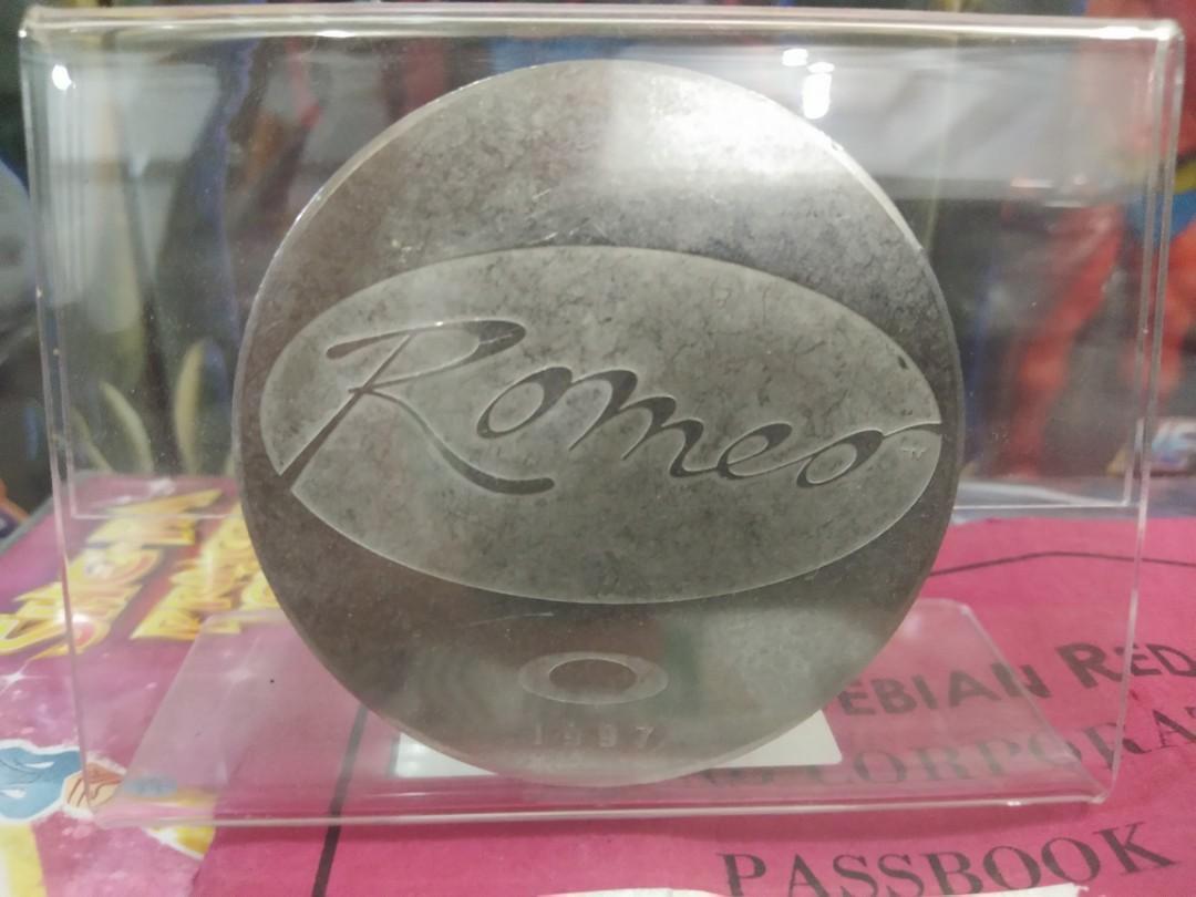 Oakley Romeo Coin R1 (Category: Sunglasses & Eyewear) located in Marilao. Submitted by michael.mark1 (Listing ID 256204352, Image 1). Description: Oakley Collectible Romeo Coin (Romeo 1) Stamped year : 1997 Very very good condition P4,000 Rfs: Unloading collection Item in Bulacan.