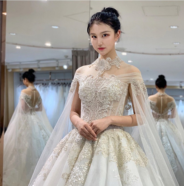 Pre order white diamond cape fishtail wedding bridal dress gown RB1411 Women s Fashion Dresses Sets Evening Dresses Gowns on Carousell