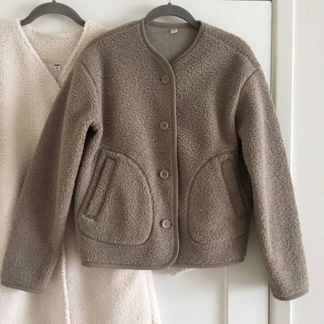 Uniqlo fleece collarless jacket cheap