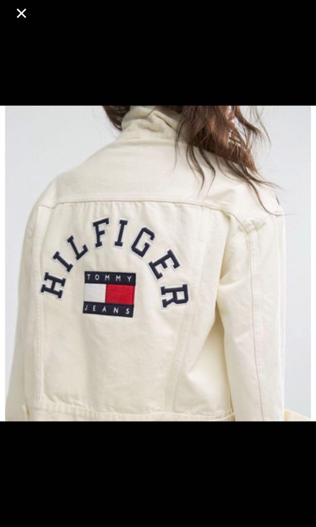 Vintage Rare Tommy Jeans 90s Girlfriend Retro Trucker Jacket in pale yellow Size S