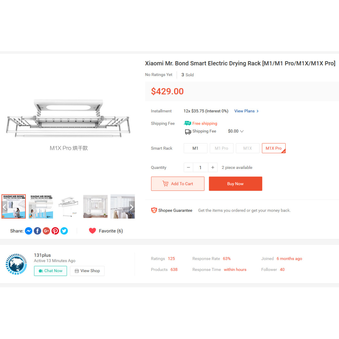 Xiaomi Mr. Bond Smart Electric Drying Rack M1X Pro, Furniture & Home ...