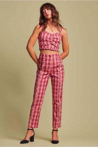 FINDERS KEEPERS Downtown Pink Red Checkered Ruffle Work Pants - Size XXS - Like New