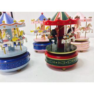 Wooden Plastic Merry-Go-Round Carousel Music Box with Free Make-Up Pouch