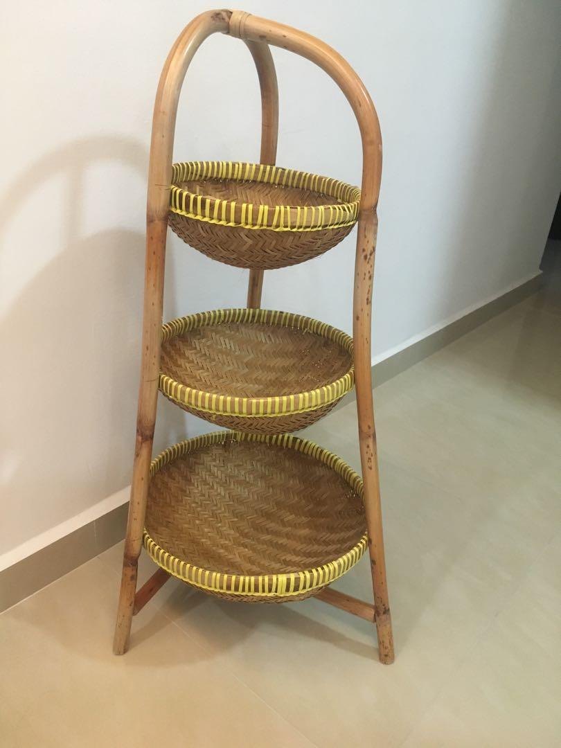 3 Tiered Rattan Basket Stand Furniture Shelves Drawers On