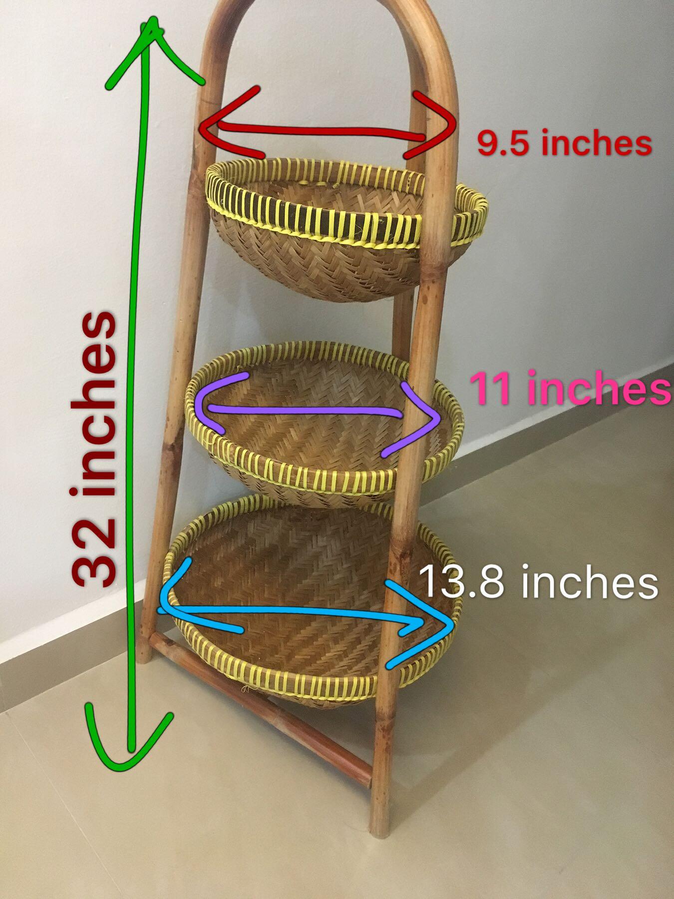 3 Tiered Rattan Basket Stand Furniture Shelves Drawers On