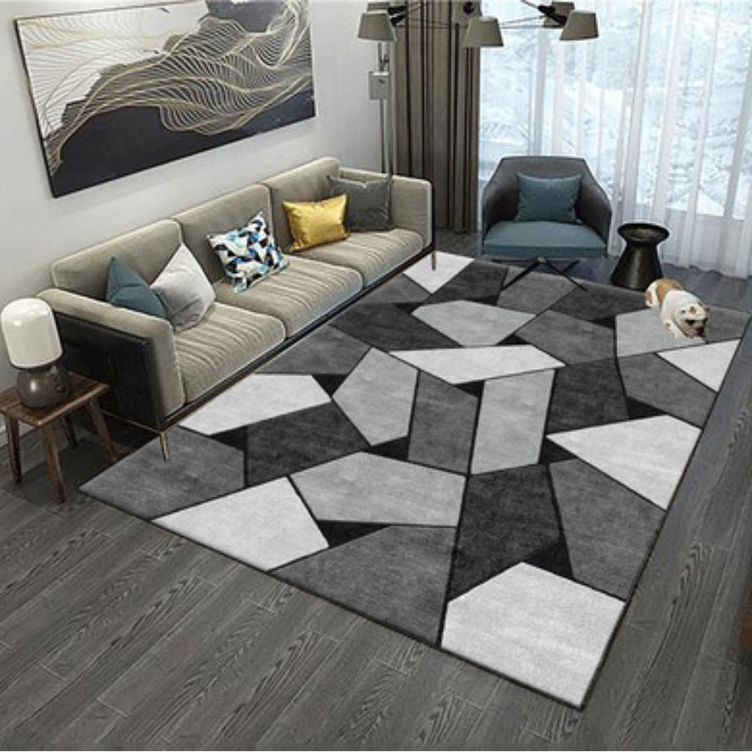 Black Grey Designer Style Patterns Carpet Living Room Carpet