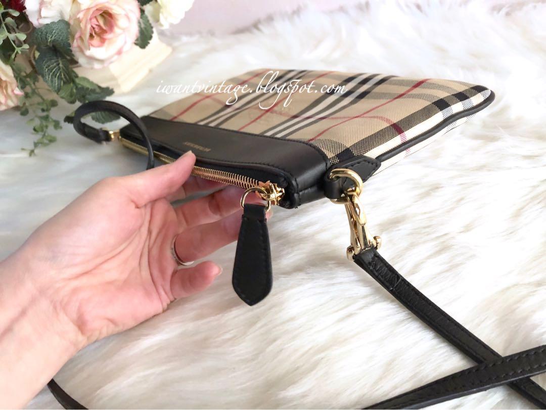Burberry Horseferry Check Canvas Peyton Crossbody Bag Black