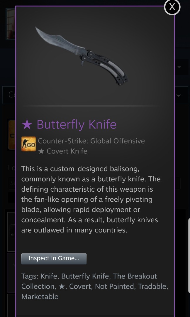 CSGO Butterfly Knife Vanilla, Video Gaming, Gaming Accessories, Game