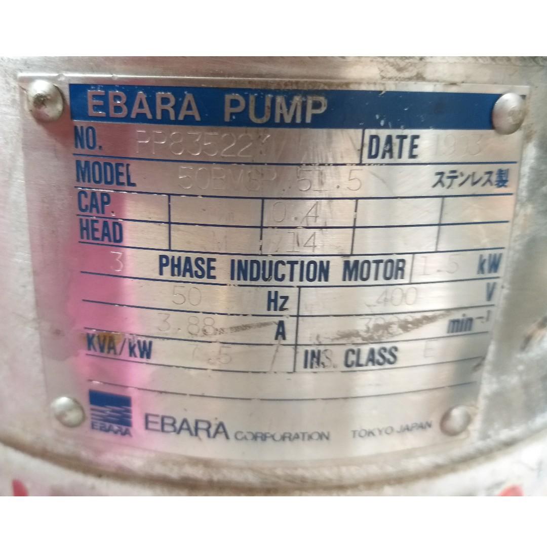 Ebara stainless submersible pump 2hp (Category: Construction Tools & Equipment) located in Caloocan City. Submitted by danilo.danilo3 (Listing ID 256372295, Image 2). Description: Lockerbi Industrial Machinery Supply Japan surplus shop. Lots available. Most items negotiable~ Open Mondays to Saturdays 9am - 5:30 pm. More items available. Feel free to bring your technicians. Type "Lockerbi Philippines" in google to see company website. Address: 502
