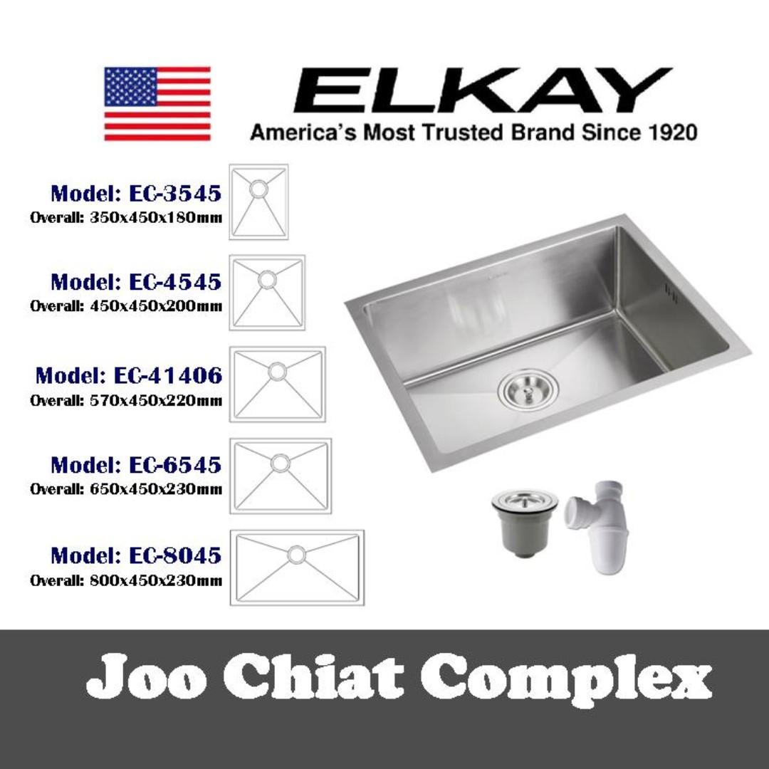 Elkay Single Bowl Stainless Steel Sink, Furniture & Home Living