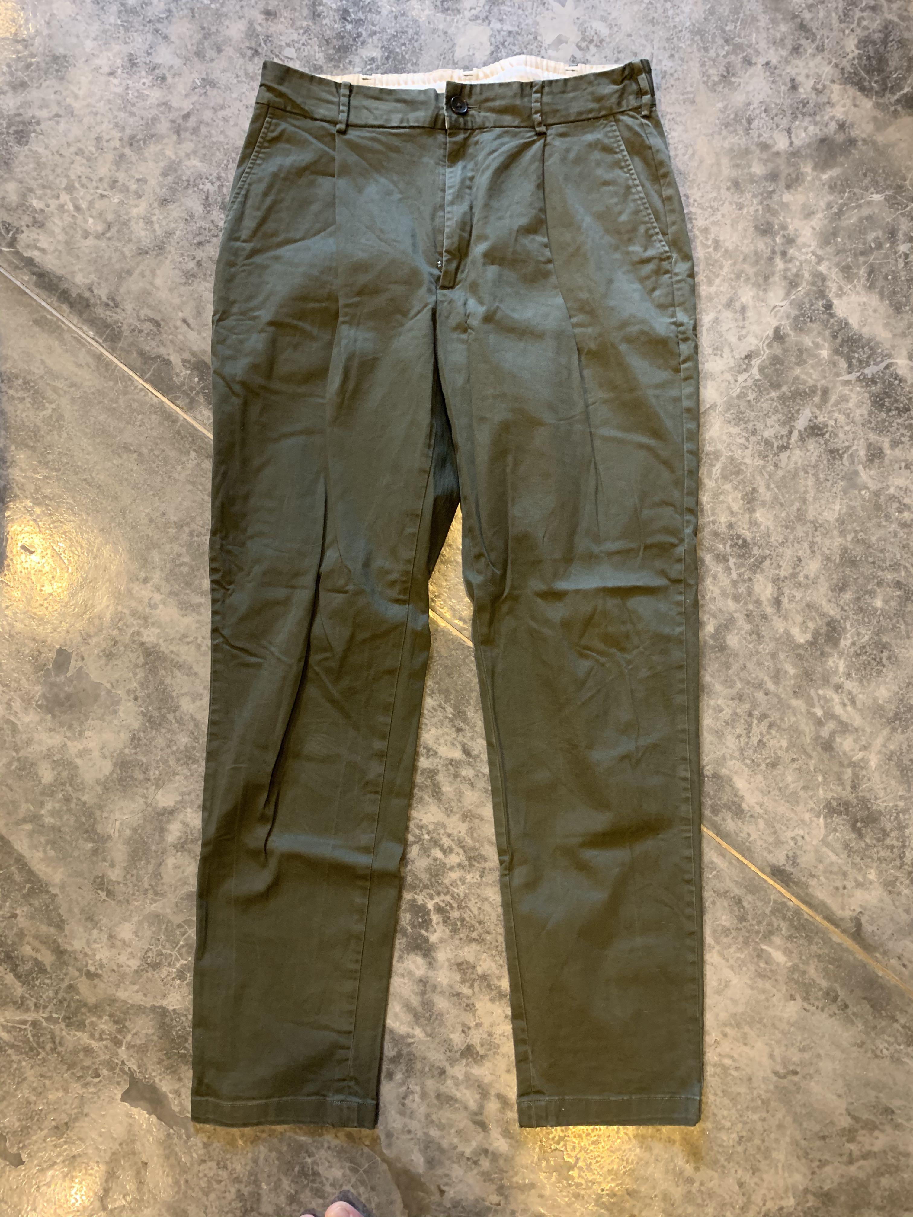 GU chino pants olive, Men's Fashion 