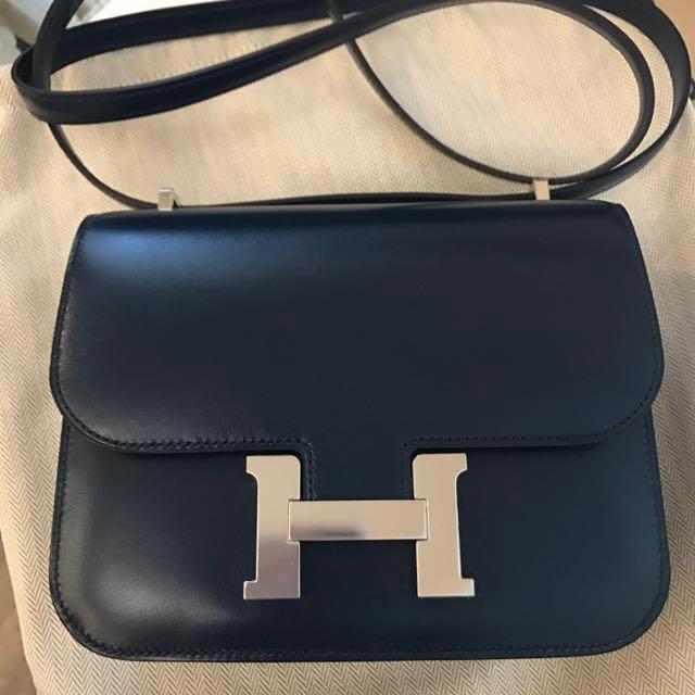 New Hermes 18cm Mini Black Box Calf Constance Shoulder Bag