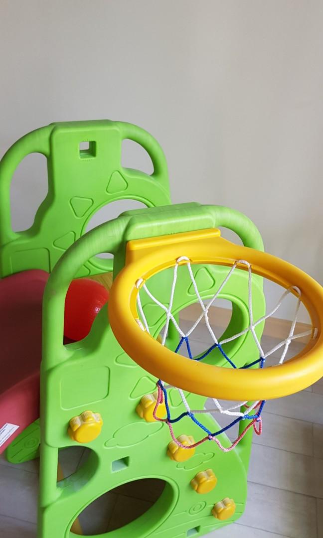 Toys: Jumbo slide with hoop and ball (Category: Infant Playtime) located in Quezon City. Submitted by jessica_lim_n (Listing ID 256320708, Image 2). Description: 💖 Huge discounts for bulk purchase, heavily decluttering! ✔ Complete set. ✔ Good condition. ❗ Signs of usage, have minor scratches, needs cleaning. ❗ Have 1 crack with dent, see photo. 📦 Shipping by buyer. 💲 Bank deposit. 📌 Posted in other group..