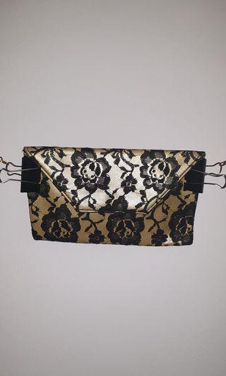 Lace Gold Envelope Clutch Bag