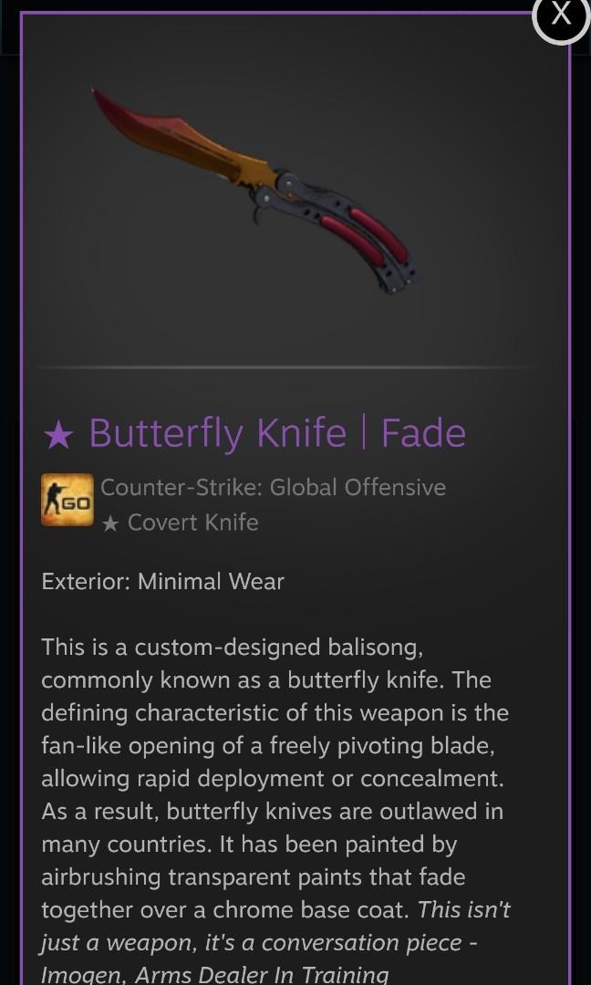CSGO BUTTERFLY KNIFE FADE, Video Gaming, Gaming Accessories, Game Gift