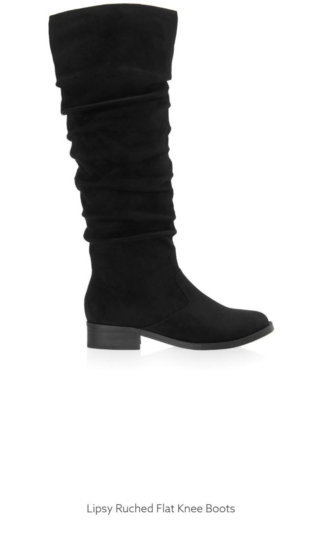 Lipsy Ruched Flat Knee Boots Women s Fashion Footwear Boots on Carousell