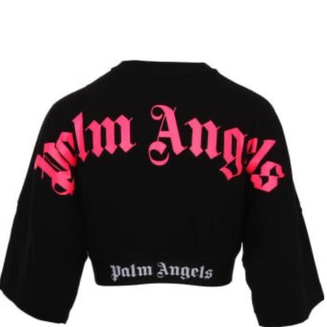 Palm Angels Star Logo Cropped T-shirt In Black