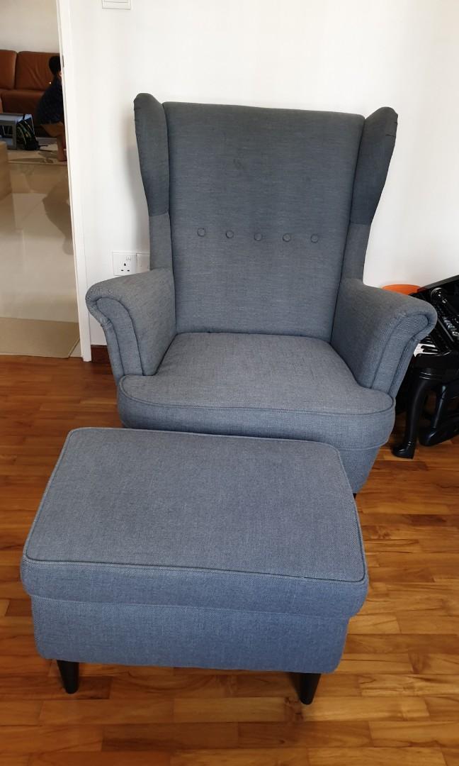 Strandmon ikea chair and ottoman, Furniture & Home Living, Furniture