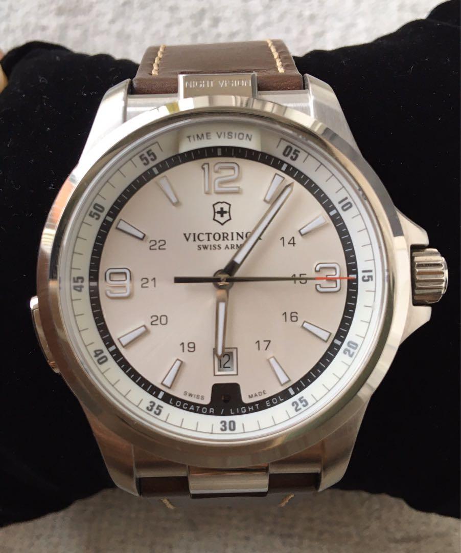 Victorinox Night Vision Watch Leather Strap 241570 Men s Fashion