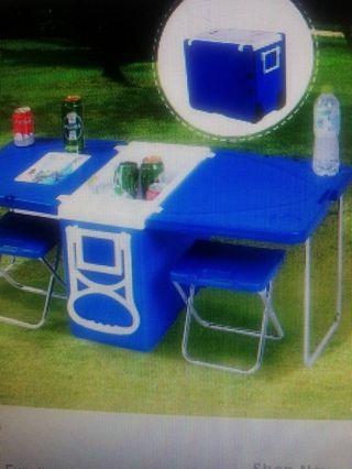 cooler with built in table and chairs